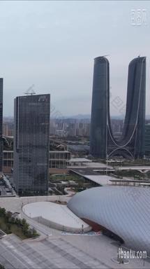 航拍浙江杭州奥体中心商圈高楼